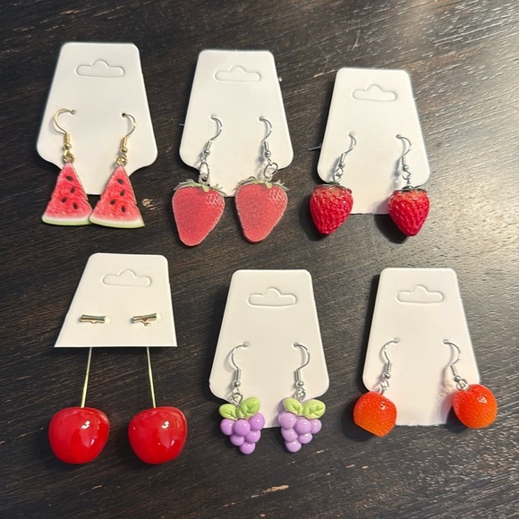 Jewelry - Lot of 6 pairs of women’s fashion jewelry earrings - berries, watermelon, fruits